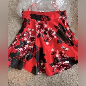 Floral Red and Black Women's Skirt